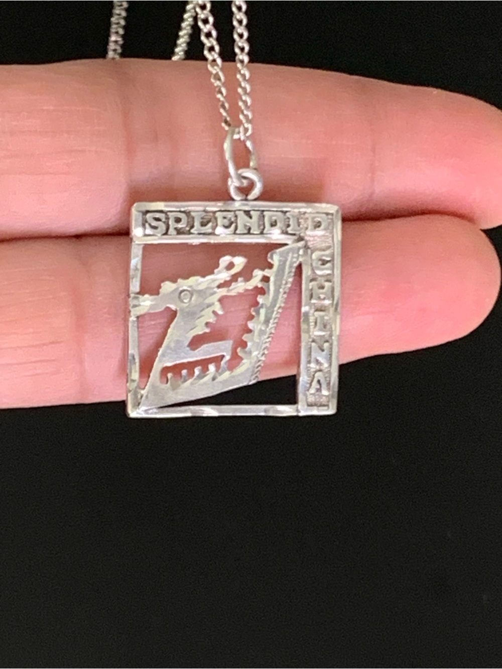 Vintage NF 925 Sterling Silver "Splendid China" Dragon Pendant Necklace  20”